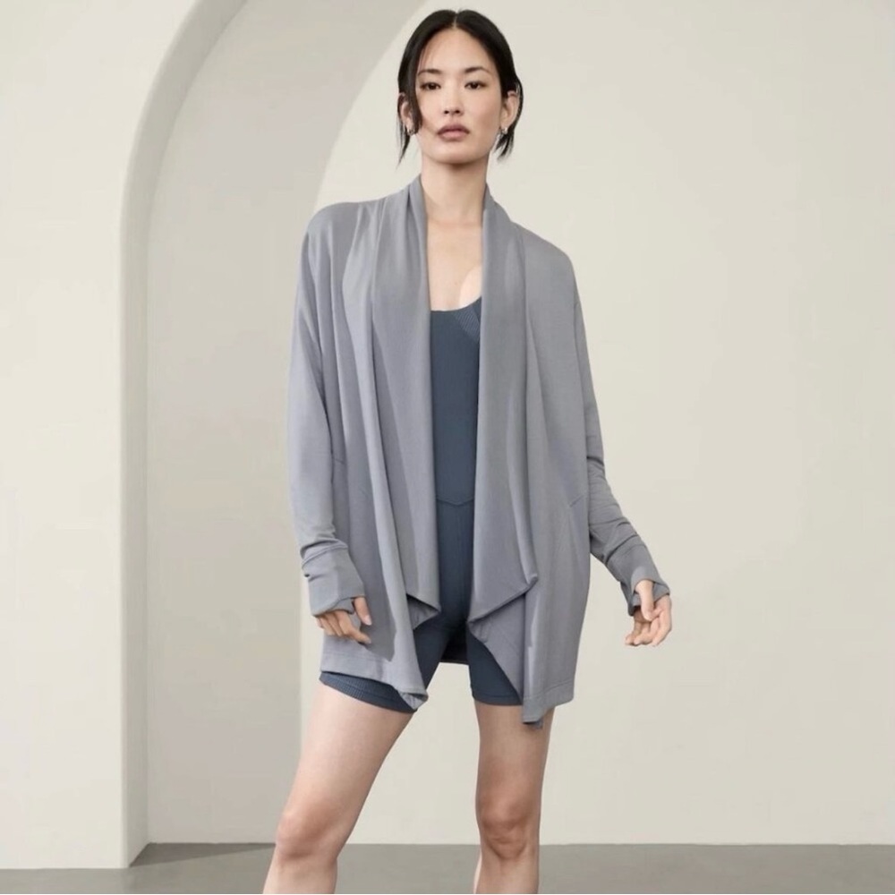 Athleta Pranayama Restore Wrap Tencel Grey Open Cardigan Cozy Minimal Size M